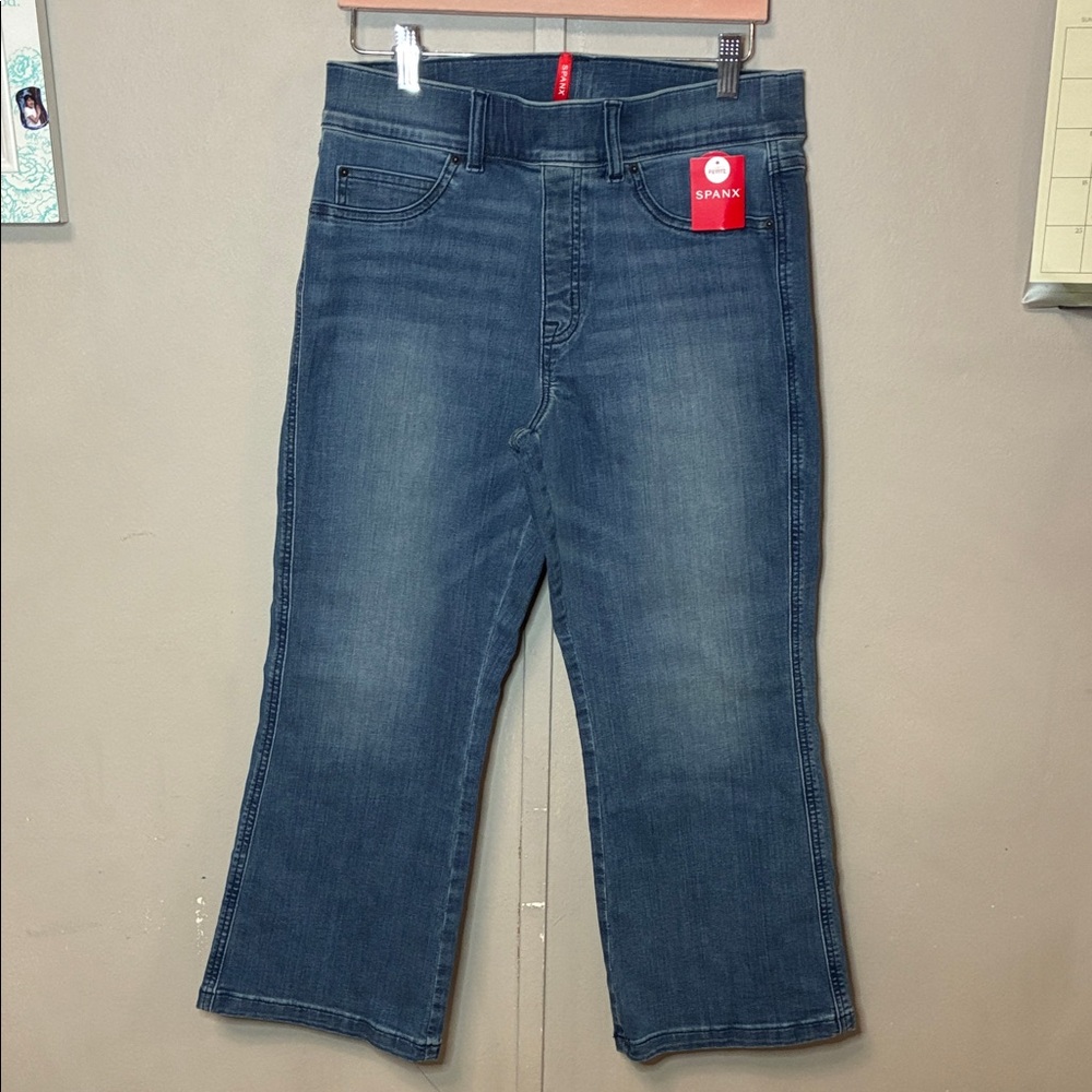 SPANX L Petite Kick Flare Vintage Classic Blue Jeans Capri